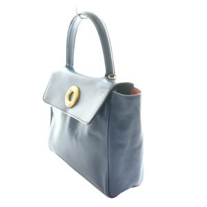 CELINE サークルロゴ ハンドバッグ レザー 紺 ネイビー /SS OS OH