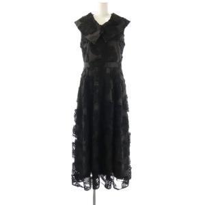 25SS ローズ刺繍ワンピース 36 ビッグカラー ブラック