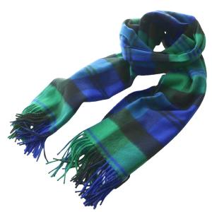 カシミヤチェック大判ストール ブルー グリーン