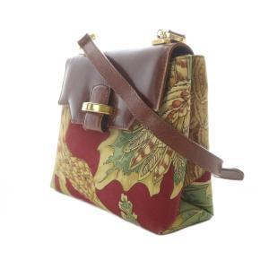 Salvatore Ferragamo ショルダーバッグ レザー 赤 レッド 茶色 ブラウン 黄色 鳥柄 植物柄 /RI OS OH