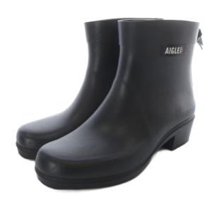 AIGLE レインブーツ ショートブーツ ロゴ 37 黒 ブラック /SR