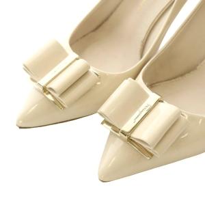 Salvatore Ferragamo パンプス 6.5 24cm ベージュ リボン ポインテッドトゥ ハイヒール /RI OS