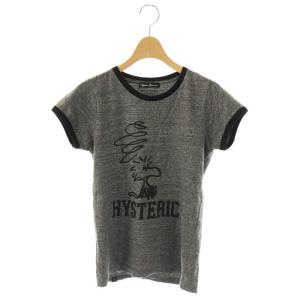 woodstockプリントリンガーTシャツ カットソー シルク混  F グレー 黒 /CX OS