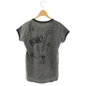 HYSTERIC GLAMOUR woodstockプリントリンガーTシャツ カットソー シルク混  F グレー 黒 /CX OS