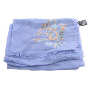 VIVIENNE TAM コットンリネン ドラゴン刺繍 ストール 水色 ライトブルー /SR