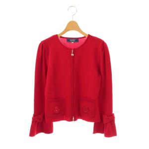 リボンカメリアジップニットジャケット ブルゾン 38 レッド /ES OS SH