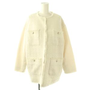 ネイビー NAVY ツイードクルーネックジャケット ノーカラー F ホワイト /HK OS