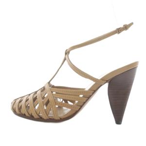 PRADA レザー メッシュ コーンヒール サンダル 35.5 茶色 ブラウン /SR