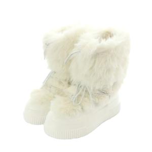 furfur スノーブーツ ショートブーツ 37 23.5cm 白 ホワイト ファー レースアップ 厚底 /RI OS