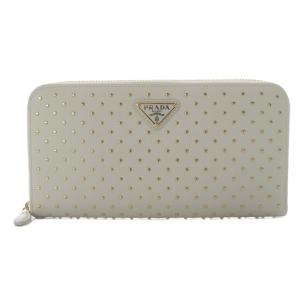 スタッズドレザー ジップアラウンド長財布 ホワイト 1ML506