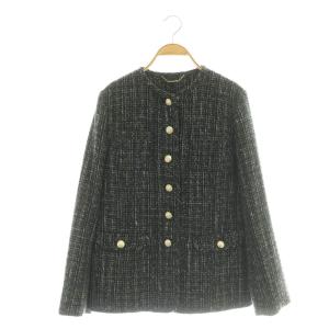 24AW パイピングツイードジャケット ノーカラー 38 黒 白 /CX OS