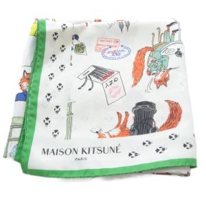 Maison Kitsuné Olympia Le-Tan オールオーバープリント スカーフ 総柄 緑 グリーン 白 ホワイト /SR8