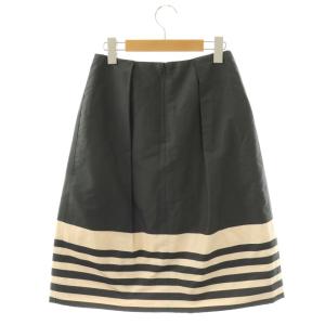 MARGARET HOWELL コットンシルクミディ丈ボーダースカー フレア 1 チャコール ベージュ /CX OS