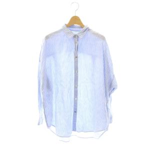 25SS 80 リネンカシュクールビッグシャツ ストライプ ライトブルー ホワイト /ES OS