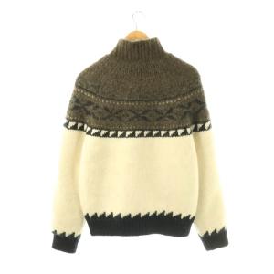 SAINT LAURENT PARIS ノルディック柄ダブルジップニットジャケット S ホワイト グレー