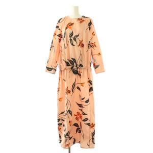 Floral Cotton Poplin Midi Dress ワンピース ロング 長袖 38 オレンジピンク