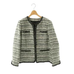 ツイードジャケット ノーカラー 総裏地 13+ ホワイト ブラック /DO OS