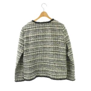 Leilian ツイードジャケット ノーカラー 総裏地 13+ ホワイト ブラック /DO OS