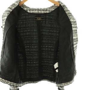 Leilian ツイードジャケット ノーカラー 総裏地 13+ ホワイト ブラック /DO OS