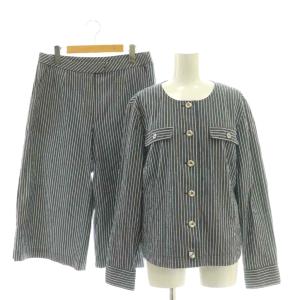 ストライプシャツ ショートパンツ セットアップ ノーカラー 大きいサイズ 13+ 紺 白 /CX OS
