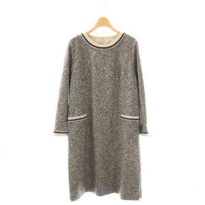 ツイード ワンピース 長袖 膝丈 大きいサイズ 13+ 黒 ベージュ /NR OS