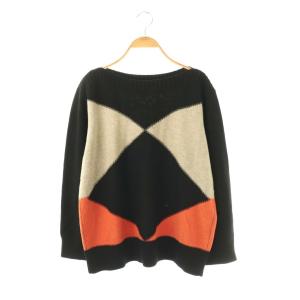 ウール 配色 ニット セーター 長袖 13+ ブラック /HK OS