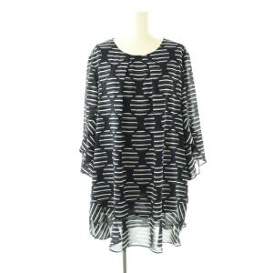 総柄ワンピース 長袖 13+ ネイビー ブルー ホワイト /DO OS