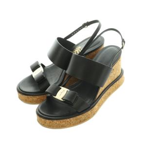 サンダル ストラップ コルクソール レザー ヴァラリボン 6.5D 24.0cm 黒 0744811 /MI