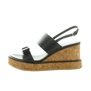 Salvatore Ferragamo サンダル ストラップ コルクソール レザー ヴァラリボン 6.5D 24.0cm 黒 0744811 /MI