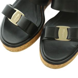 Salvatore Ferragamo サンダル ストラップ コルクソール レザー ヴァラリボン 6.5D 24.0cm 黒 0744811 /MI