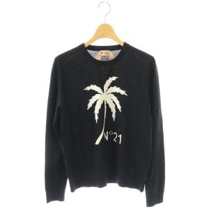 24SS ロゴ ヤシの木柄 ニット カットソー 長袖 ブラック /HK OS