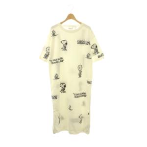 SNOOPY モノグラムJQDドレス ワンピース ロング 半袖 F オフホワイト /HK OS