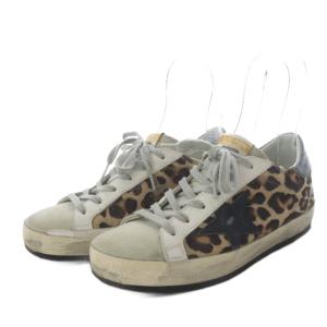 GOLDEN GOOSE SUPER-STAR スニーカー ローカット ヒョウ柄 レオパード柄 ヴィンテージ加工 ハラコ 36 ブラウン