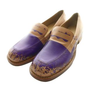 レザーモカシン ローファー ペイント加工 41 紫 パープル 茶 ブラウン /SS OS