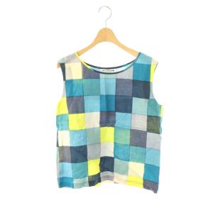 ss1633 jelly ノースリーブブラウス チェック リネン 36 ブルー イエロー /HK OS