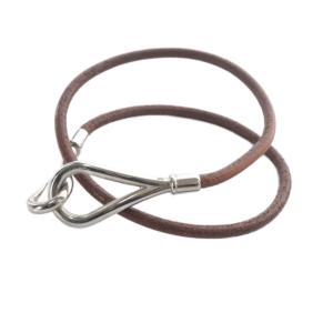 HERMES ジャンボチョーカー 2連 シルバー金具 ブレスレット 茶色 ブラウン /SR OH