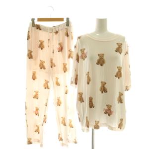 23SS PIQUEベア柄Tシャツ パンツ セット ルームウエア カットソー イージー  F ピンク マルチカラー