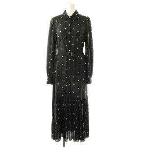 24AW ベルト付刺繍ワンピース ステンカラー プリーツ 36 黒 白 /CX OS