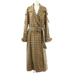 PASS CODE CHECK COAT トレンチコート チェック柄 ベルト付き M ブラウン ベージュ