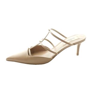 VALENTINO ガラヴァーニ ロックスタッズ ウィスピー レザー ミュール 36.5 ピンクベージュ