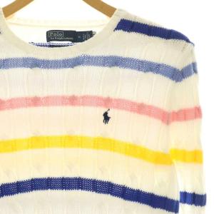 POLO RALPH LAUREN ストライプケーブルニット コットンセーター プルオーバー M 白 マルチカラー /CX OS