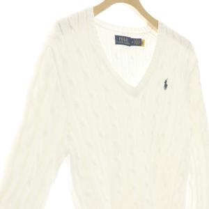 POLO RALPH LAUREN コットンケーブルVネックニット セーター 長袖 M ホワイト /DO OS