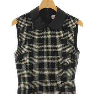 RED VALENTINO REDVALENTINO ウール混チェックノースリーブワンピース ミニ ニット 38 黒 白 /NR OS