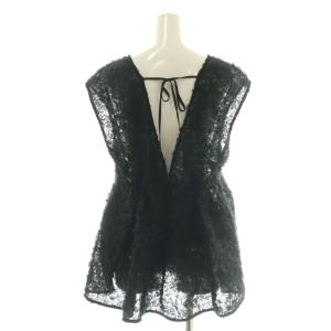 Mystrada 24SS デコラチュールブラウス シアー Vネック プルオーバー 38 ブラック 34117140 /CX