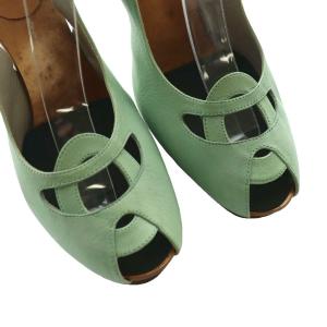 FENDI クリスタル チャンキーヒール サンダル 37 マルチカラー 37 ライトグリーン 紺 ネイビー /SS