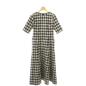 24AW ストレッチジャガードフレアワンピース ミモレ ロング 半袖 クルーネック 総柄 38 黒 ブラック