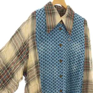 Vivienne Westwood RED LABEL 小花柄×チェック シャツ 切替 O/S ライトブルー ベージュ /DF OS
