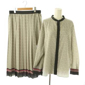 24SS モノグラムプリント ブラウス スカート セットアップ シャツ バンドカラー プリーツ フレア