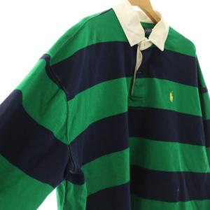 Polo by Ralph Lauren ラガーシャツ ボーダー 長袖 L グリーン ネイビー /DF OS