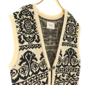 Ameri VINTAGE 24AW VINTAGE LIKE JACQUARD OVER VESTベスト ニット 前開き F 黒